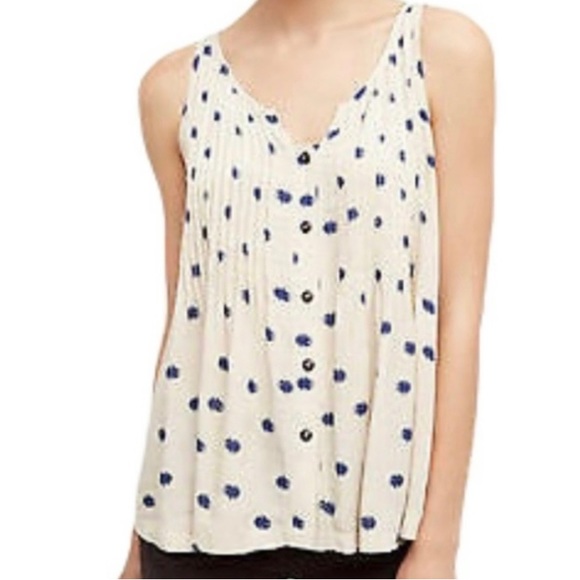 Maeve Tops - ❤️💜 Anthropologie Maeve Beige Blue Polka Dot Babydoll Top Size 12